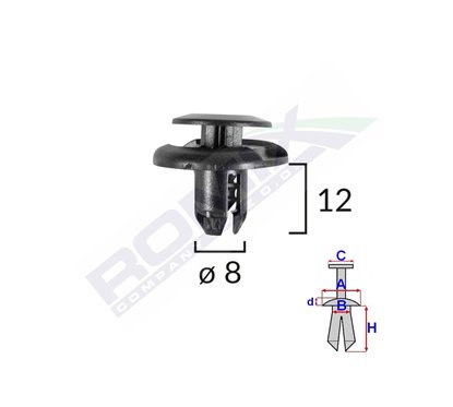 Clips Fixare Elemente Roata Pentru Honda/Mitsubishi 8X12Mm - Negru Set 10 Buc