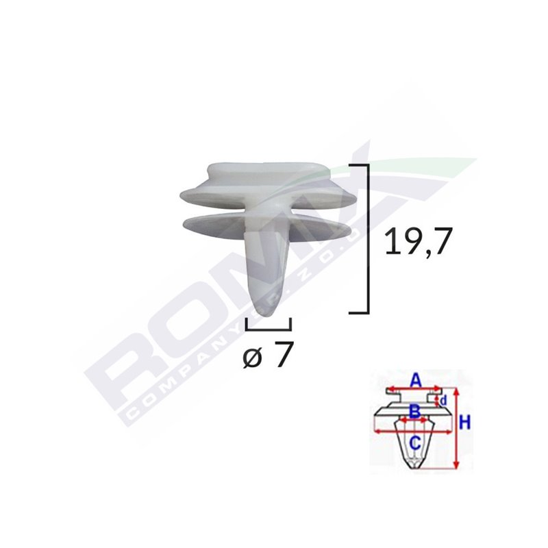 Clips Fixare Elemente Exterioare Pentru Renault 7X19.7Mm - Alb Set 10 Buc