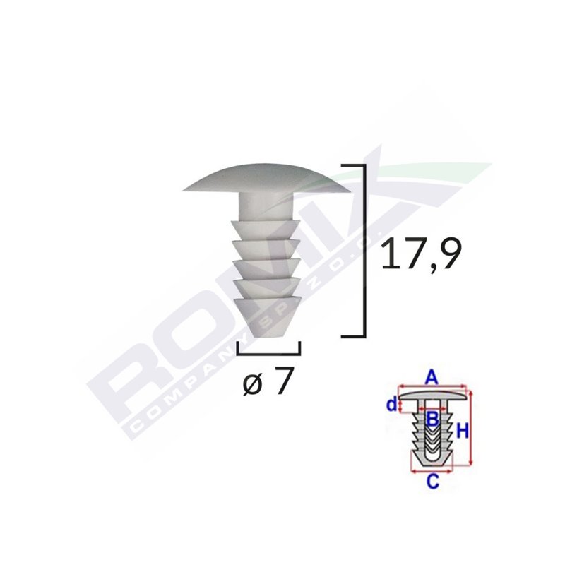 Clips Tapiterie Pentru Fiat 7X17.9Mm - Gri Set 10 Buc