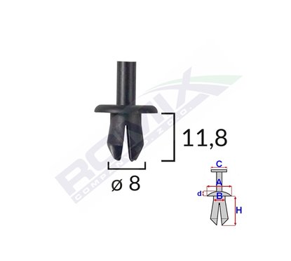 Clips Fixare Elemente Exterioare Pentru Opel/Volvo/Vw 8X11.8Mm - Negru Set 25 Buc