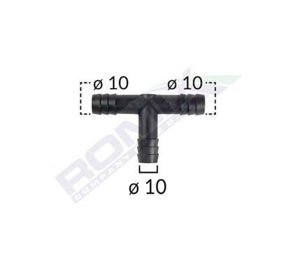 Conector Teu Furtun Conducte Universal 10Mm - Negru Set 5 Buc