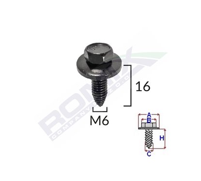 Surub Fixare Bara Protectie Pentru Peugeot, Citroen 6X16Mm Set 5 Buc