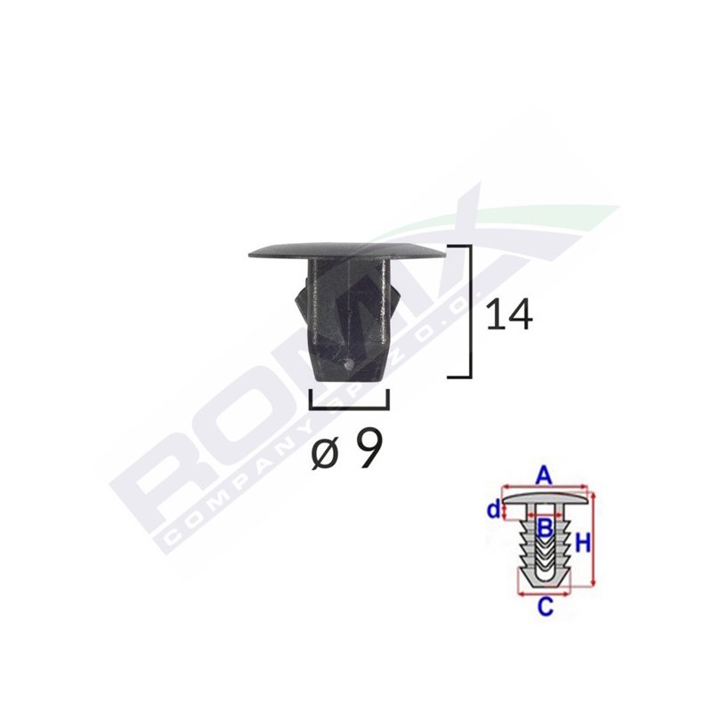 Clips Fixare Elemente Roata Pentru Honda 9X14Mm Negru Set 10 Buc