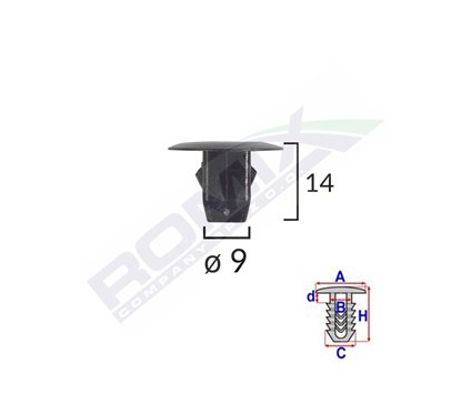 Clips Fixare Elemente Roata Pentru Honda 9X14Mm Negru Set 10 Buc