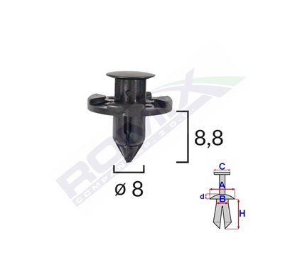 Clips Fixare Pentru Nissan/Mitsubishi 8X8.8Mm - Negru Set 10 Buc