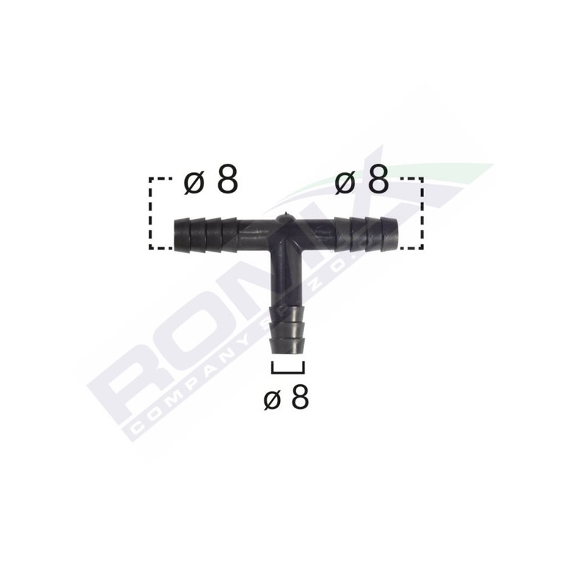 Conector Teu Furtun Conducte Universal 8Mm - Negru Set 5 Buc