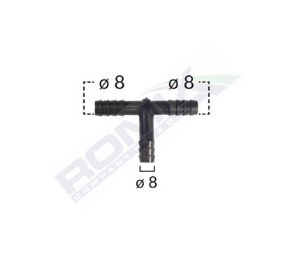 Conector Teu Furtun Conducte Universal 8Mm - Negru Set 5 Buc