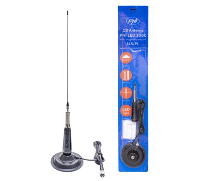 Antena Cb Pni Led 2000, Lungime 90 Cm, Iluminare In Timpul Emisiei, Cu Magnet Inclus