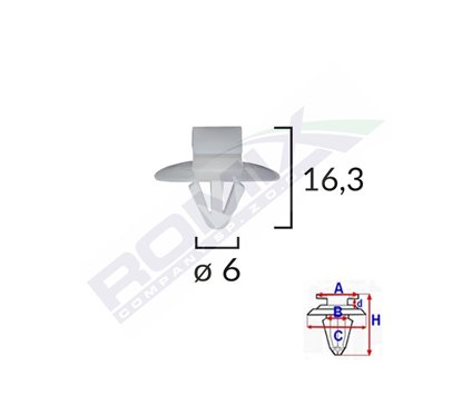 Clips Fixare Elemente Exterioare Pentru Iveco/Opel/Renault 6X16.3 - Gri Set 10 Buc