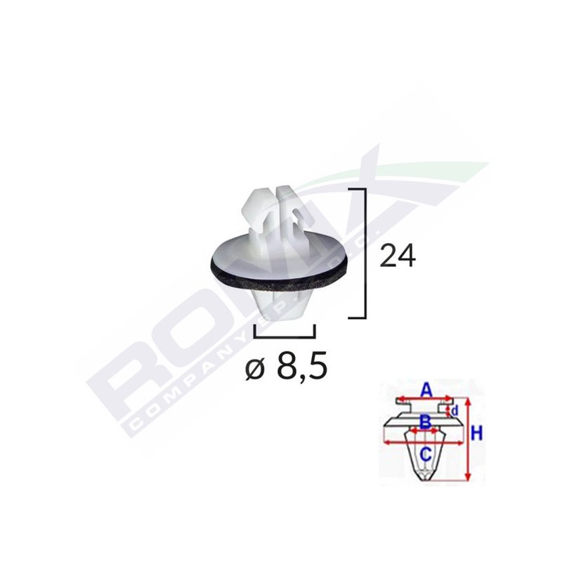 Clips Fixare Elemente Exterioare Pentru Suzuki/Toyota 8.5X24Mm - Alb Set 10 Buc