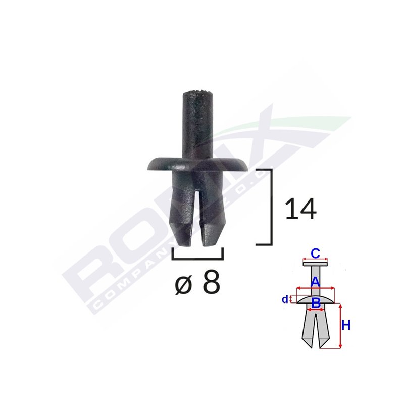 Clips Fixare Volvo 8X14Mm - Negru Set 10 Buc