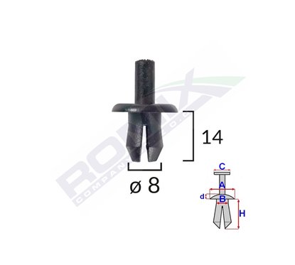 Clips Fixare Volvo 8X14Mm - Negru Set 10 Buc