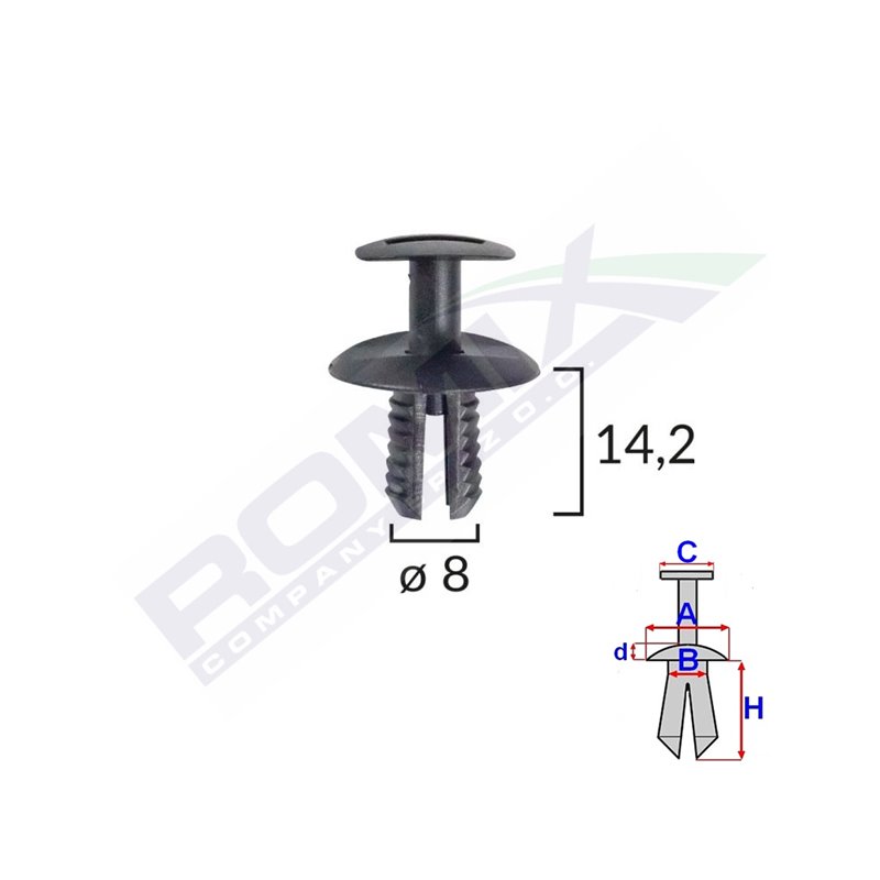 Clips Fixare Elemente Exterioare Pentru Vw, Seat, Mercedes, Skoda 8X14.2Mm Negru Set 10Buc