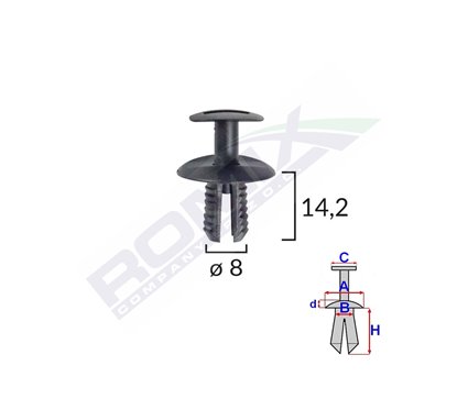 Clips Fixare Elemente Exterioare Pentru Vw, Seat, Mercedes, Skoda 8X14.2Mm Negru Set 10Buc