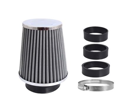 Filtru aer sport, argintiu-crom, 3 adaptori, h13cm, 86003 Carmotion