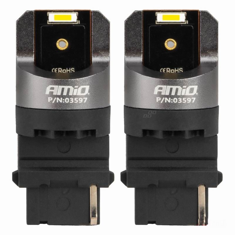 Set 2 becuri semnalizare T25, 2 LED-uri SMD1860, 12-24V, P27WFull CANBUS, 3156 alb, Pro Series, 03597 Amio