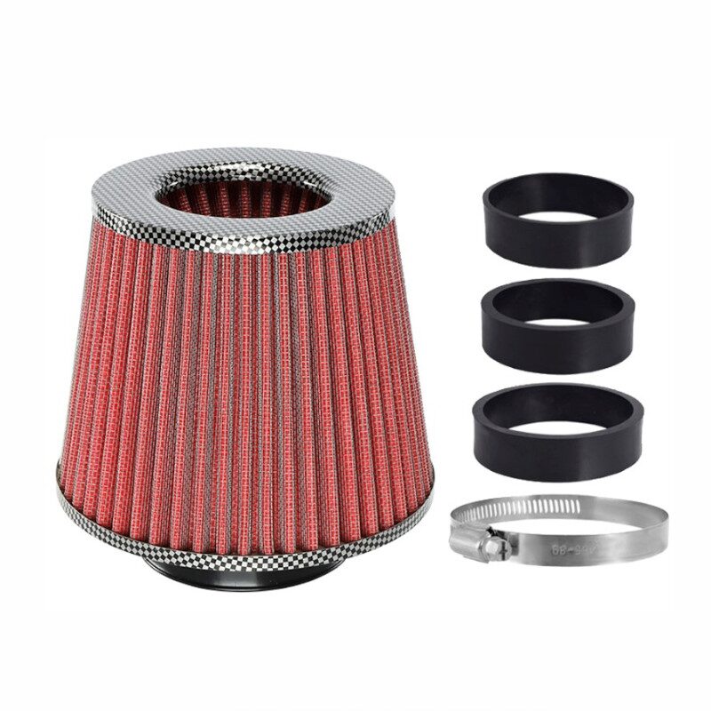 Filtru aer sport, rosu-carbon, 3 adaptori, h15cm, 83151 Carmotion