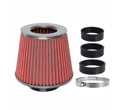 Filtru aer sport, rosu-carbon, 3 adaptori, h15cm, 83151 Carmotion