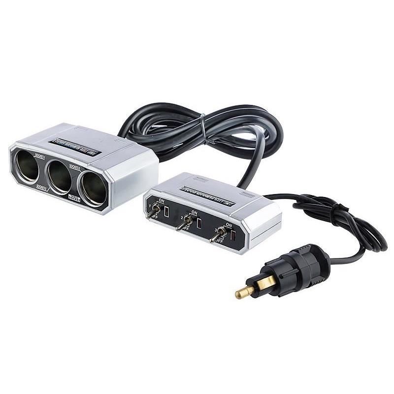 Stecher 3 prize 12/24V cu fir si intrerupator pe fir, 3 DIN, 63205 Carmotion