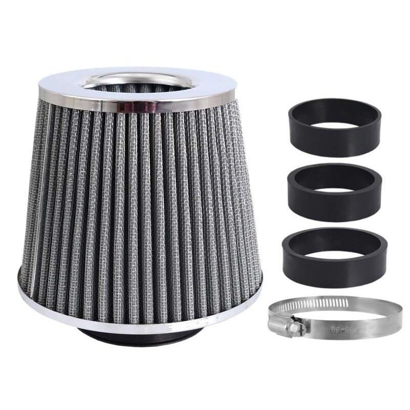 Filtru aer sport, argintiu-crom, 3 adaptori, h15cm, 86007 Carmotion Filtru aer sport, argintiu-crom, 3 adaptori, h15cm, 86007 Carmotion
