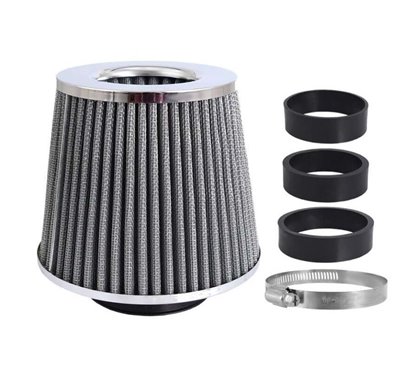 Filtru aer sport, argintiu-crom, 3 adaptori, h15cm, 86007 Carmotion