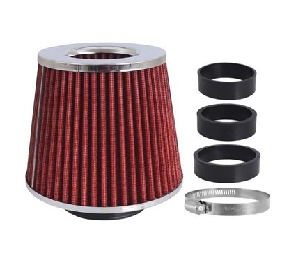 Filtru aer sport, rosu-crom, 3 adaptori, h15cm, 86004 Carmotion