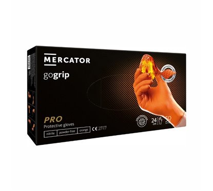 Manusi texturate, nitril, Gogrip, marime L, groase, cutie 50 bucati, portocalii, 20336 Mercator