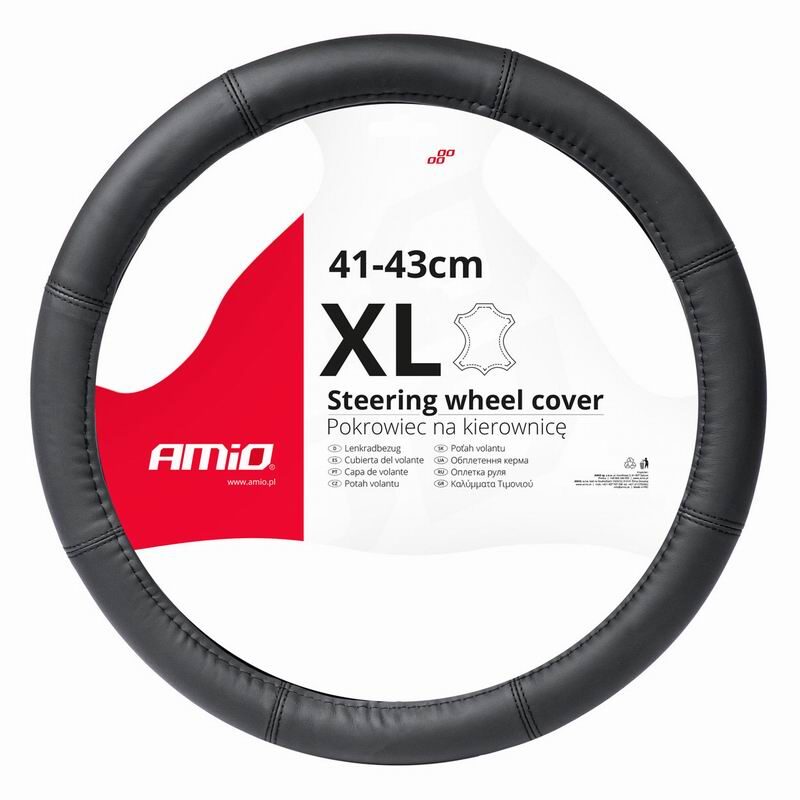 Husa volan 41-43cm, XL, piele naturala, neagra, 03548 Amio 