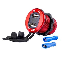 Priza cu 2 USB, cu voltmetru, 12-24V,  2.1+1.0A, incastrabila, rosie, Mod6 02861 Amio