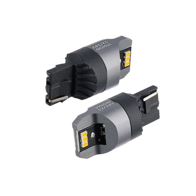 Set 2 becuri semnalizare galben T20, 6 LED-uri SMD3020, 12-24V Wy21W CANBUS, VISION 58335 Carmotion