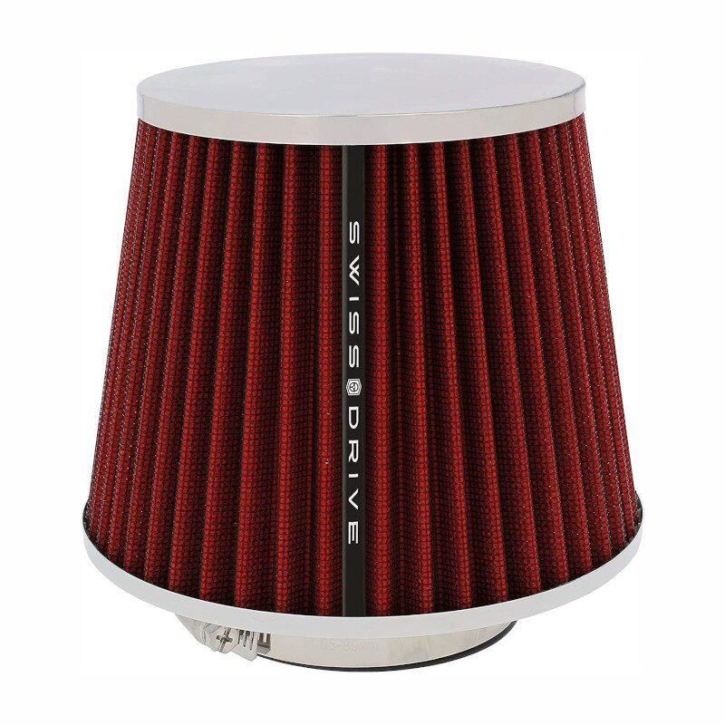 Filtru aer sport rosu-crom, cu capac si 4 adaptori, AFCRRED SwissDrive