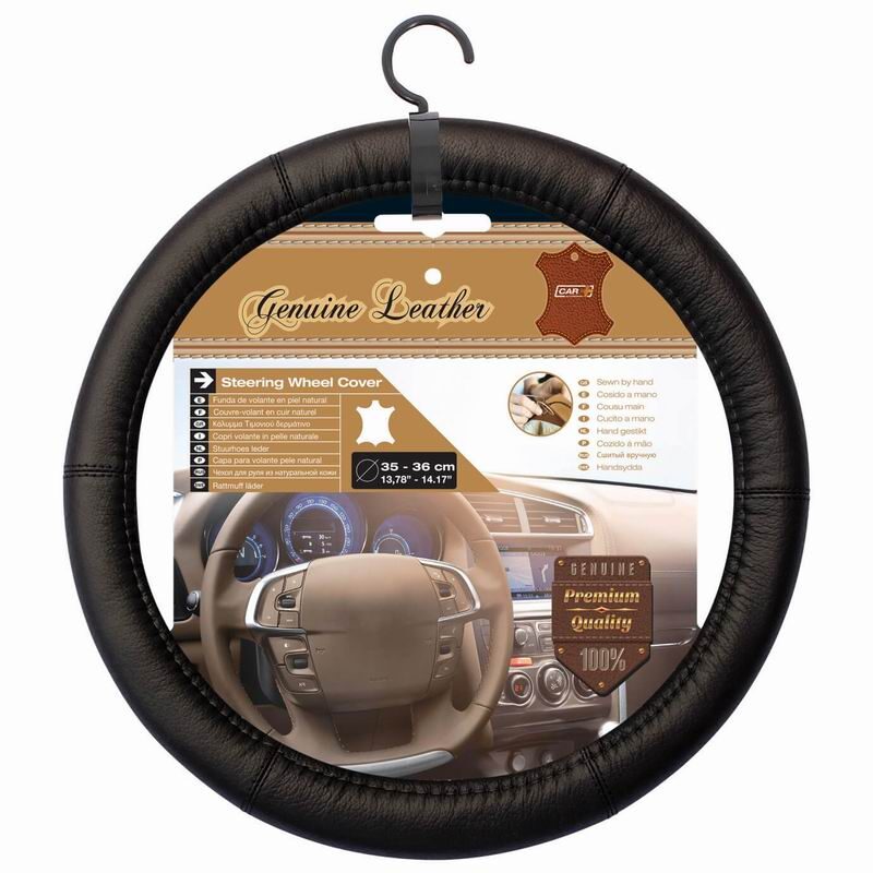 Husa volan 35-36cm, piele naturala, neagra, Genuine Leather, 2505047 Car+