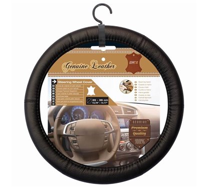 Husa volan 35-36cm, piele naturala, neagra, Genuine Leather, 2505047 Car+