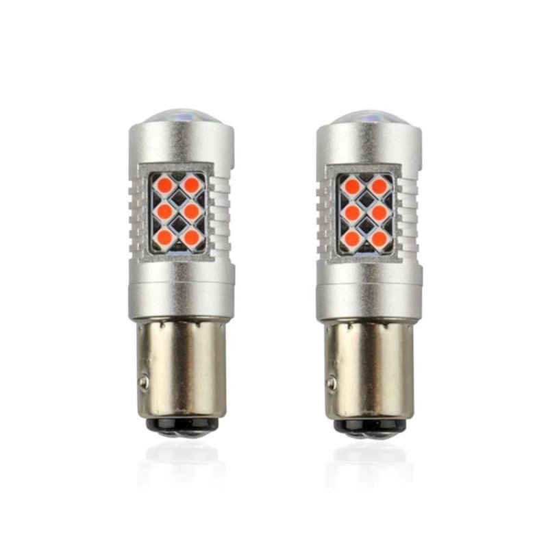 Set 2 becuri stop frana 24 LED-uri, 12/24V, P21/5W, BAY15d Canbus, rosu, Canbus 02579 Amio