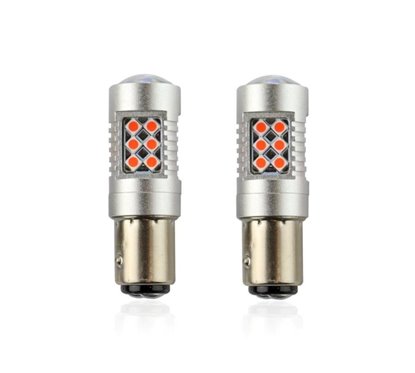Set 2 becuri stop frana 24 LED-uri, 12/24V, P21/5W, BAY15d Canbus, rosu, Canbus 02579 Amio