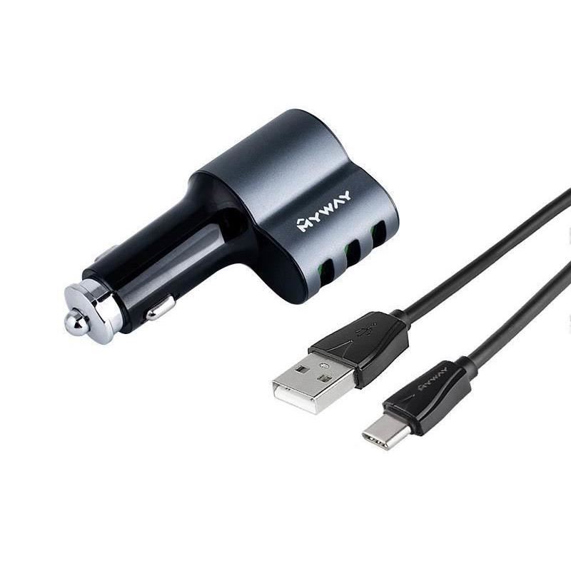 Incarcator auto 3 USB-uri si 1 priza 12V-24V, AutoID, cablu 1m USB, USB C, MyWay 63003 Carmotion