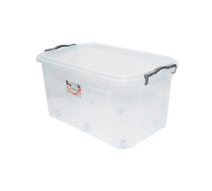 Cutie depozitare 50L cu capac si roti din plastic transparenta 400x630x320mm
