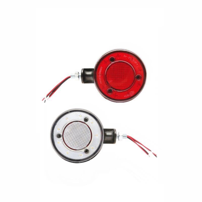 Lampa gabarit brat 120mm, LED, 12-24V, cercel oglinda, alb-rosu, BK69543