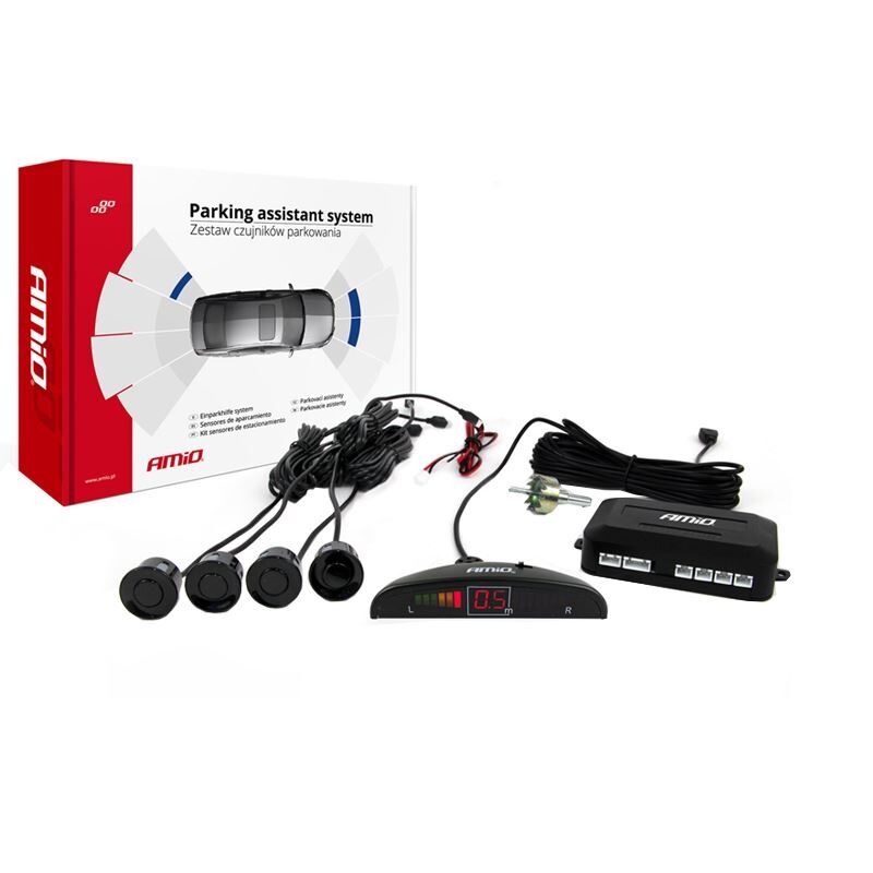 Set 4 senzori de parcare cu afisaj cu LED, negri, fi22 01565 Amio