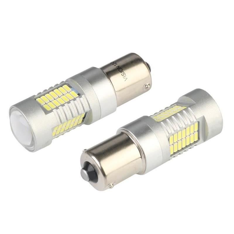 Set 2 becuri stop frana 52 LED-uri, 12-24V, P21/5W, BAY15d, CanBus cu lupa 58945 Vision