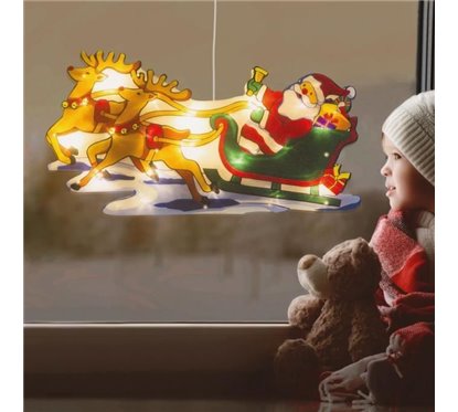 Decor ferestre Sania lui Mos Craciun 45x24cm, 3xAAA, Family Pound 56530B