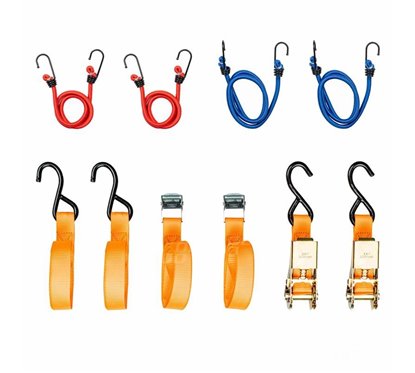 Set 8 chingi fixare marfa si elastice, 4 modele, cu geanta, 03293 Amio 