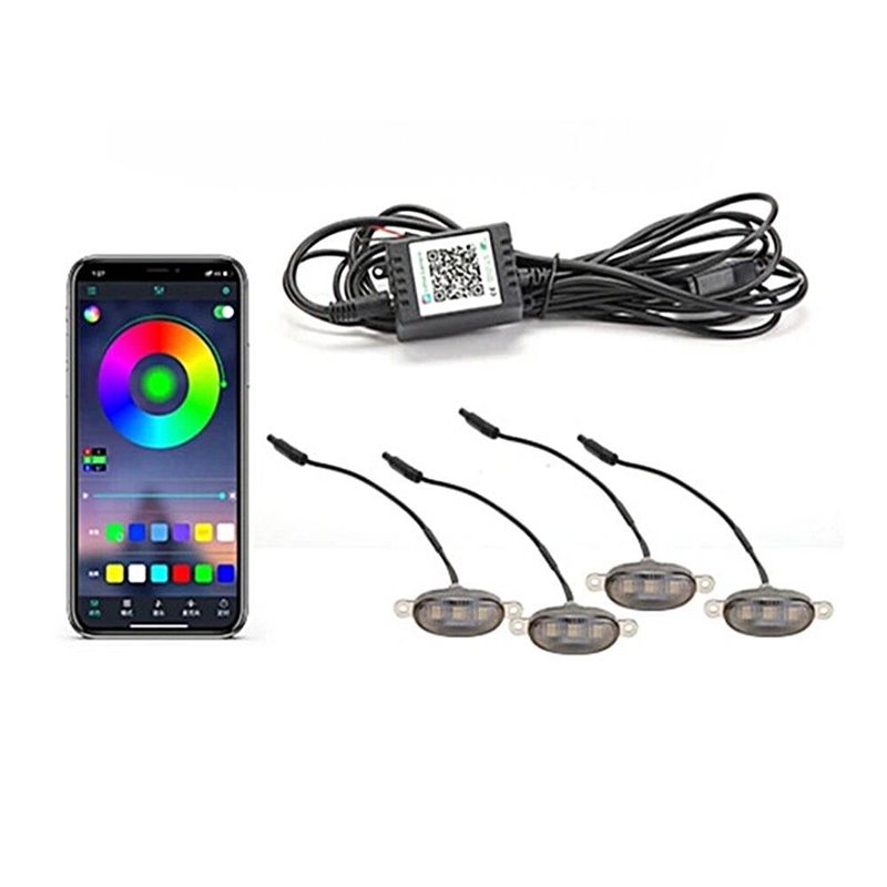Set lampi decorative, RGB, proiectoare zi DRL, 40x19mm, 1-12V, 4buc RGB, joc lumini, conectare telefon, W14552-1-12V Set lampi decorative, RGB, proiectoare zi DRL, 40x19mm, 1-12V, 4buc RGB, joc lumini, conectare telefon, W14552-1-12V