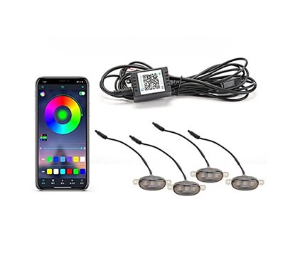 Set lampi decorative, RGB, proiectoare zi DRL, 40x19mm, 1-12V, 4buc RGB, joc lumini, conectare telefon, W14552-1-12V