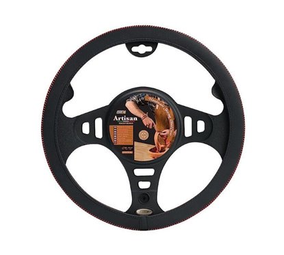Husa volan 37-39cm, neagra cu cusatura rosie, Hand Made Artisan HMA20BR Car+