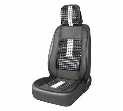 Perna scaun cu bile, 131x46cm, cu suport lombar si tetiera, neagru cu alb, 03648 Amio