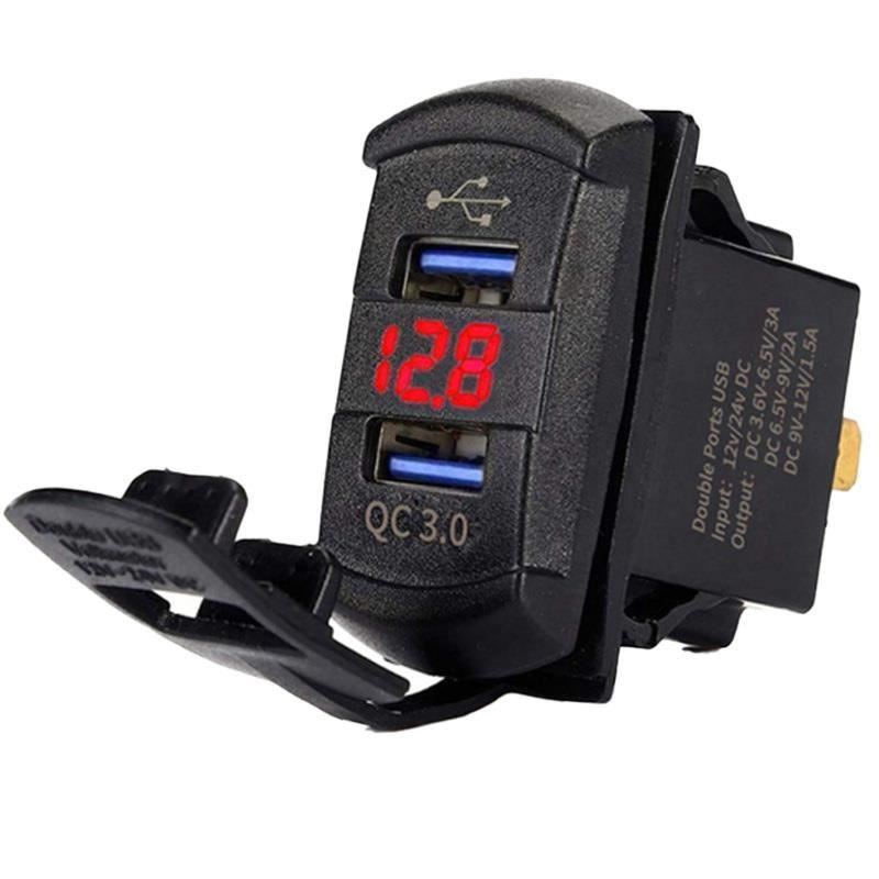 Priza cu 2 USB si voltmetru, 12-24V, Qc3.0, Led rosu DS2057