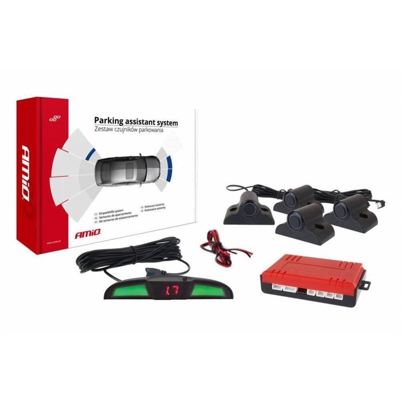 Set 4 senzori de parcare cu afisaj cu LED, montare pe bara negri, Truck, Van, 02286 Amio