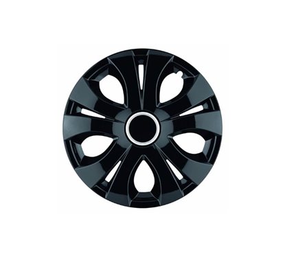 Set 4 capace roti 15inch, Top, negru cu inel cromat, Jestic