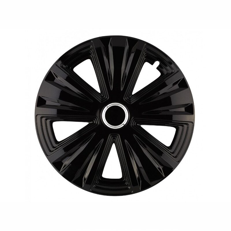 Set 4 capace roti 15inch, Glory, negru cu inel cromat, Jestic